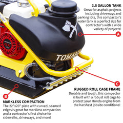 Tomahawk 5.5 HP Honda Vibratory Plate Compactor for Asphalt Aggregate Soil Compaction - Machine Horizon
