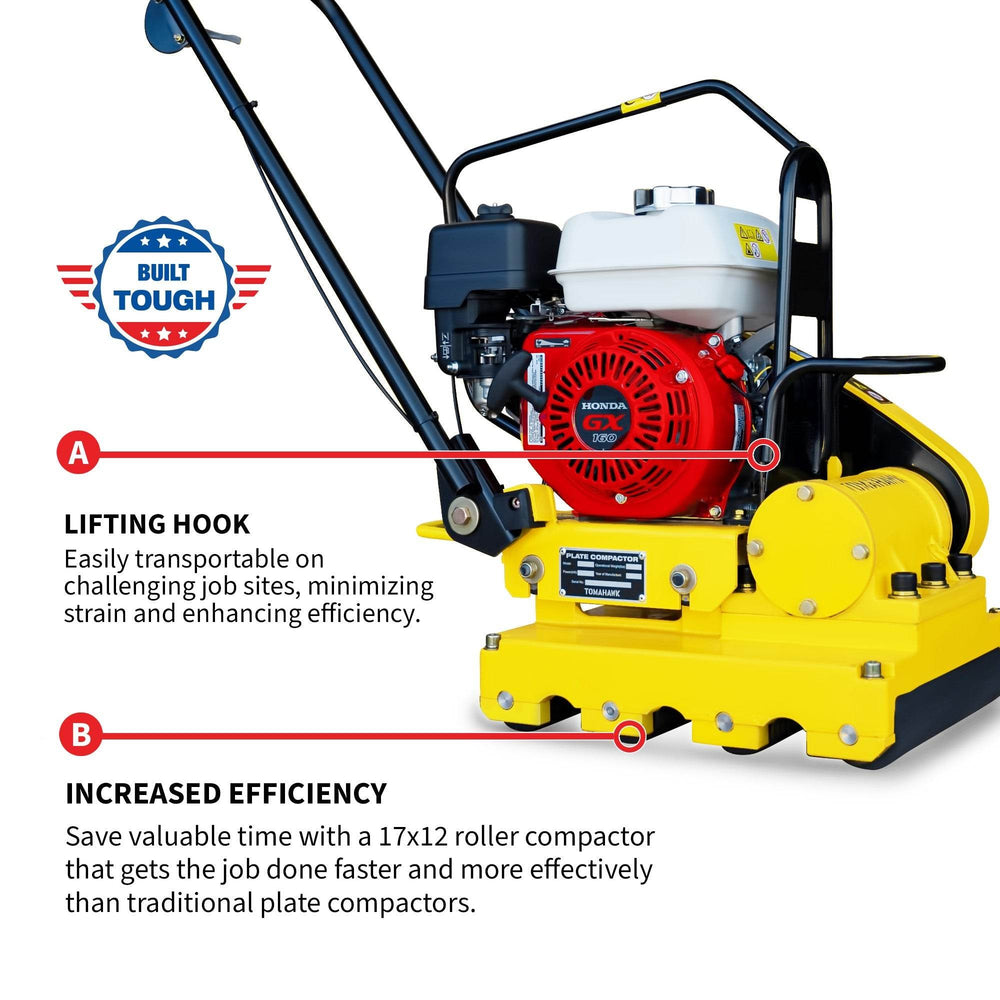 Tomahawk 5.5 HP Honda Paver Roller Compactor 17x12 for Pavers, Bricks, Stone, Sand Compaction - Machine Horizon