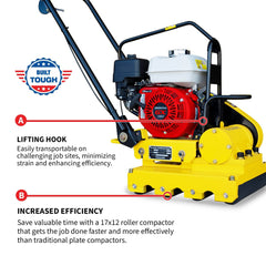 Tomahawk 5.5 HP Honda Paver Roller Compactor 17x12 for Pavers, Bricks, Stone, Sand Compaction - Machine Horizon