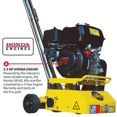 Tomahawk 8” Gas Concrete Scarifier Planer Grinder with 5.5 HP Honda Engine & Drum - Machine Horizon