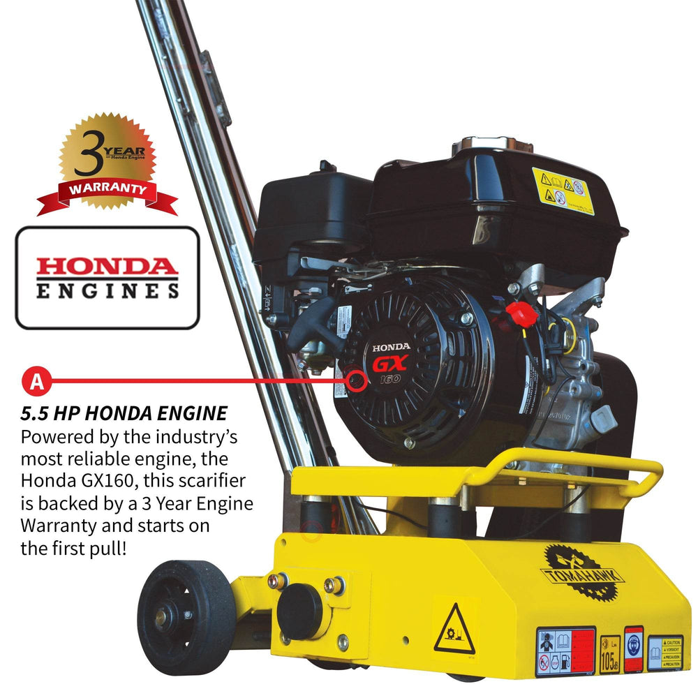 Tomahawk 8” Gas Concrete Scarifier Planer Grinder with 5.5 HP Honda Engine Blade Bundle - Machine Horizon