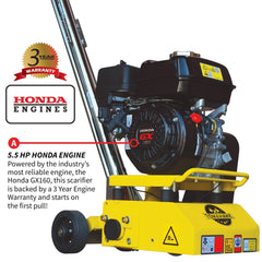 Tomahawk 8” Gas Concrete Scarifier Planer Grinder with 5.5 HP Honda Engine Blade Bundle - Machine Horizon