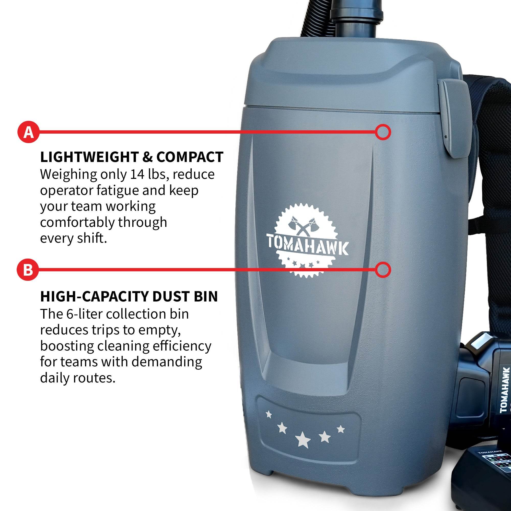 Tomahawk 18V Battery Powered Backpack Vacuum 6L for Janitorial Cleaning – Lightweight Cordless Commercial Vacuum with Quiet Operation - Machine Horizon Tomahawk 18V Battery Powered Backpack Vacuum 6L for Janitorial Cleaning – Lightweight Cordless Commercial Vacuum with Quiet Operation - Machine Horizon