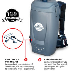 Tomahawk 18V Battery Powered Backpack Vacuum 6L for Janitorial Cleaning – Lightweight Cordless Commercial Vacuum with Quiet Operation - Machine Horizon