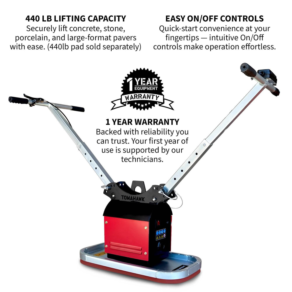 Tomahawk 440 lb Electric Paver Slab Vacuum Lifter 1200W for Hardscaping, Concrete, and Stone Placement - Machine Horizon