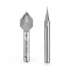 Axiom 2-Pc CNC Signmaking Router Bit Set, 1/4 in Shank (V-Groove & Liner) ABS205