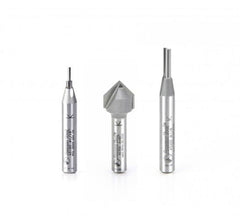 Axiom 3-Pc CNC V-Carve Inlay Router Bit Set, Solid Carbide, 1/4 in Shank ABS207