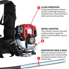 Tomahawk 2HP Honda Concrete Vibrator with Flex Shaft Cable Whip Backpack - Machine Horizon