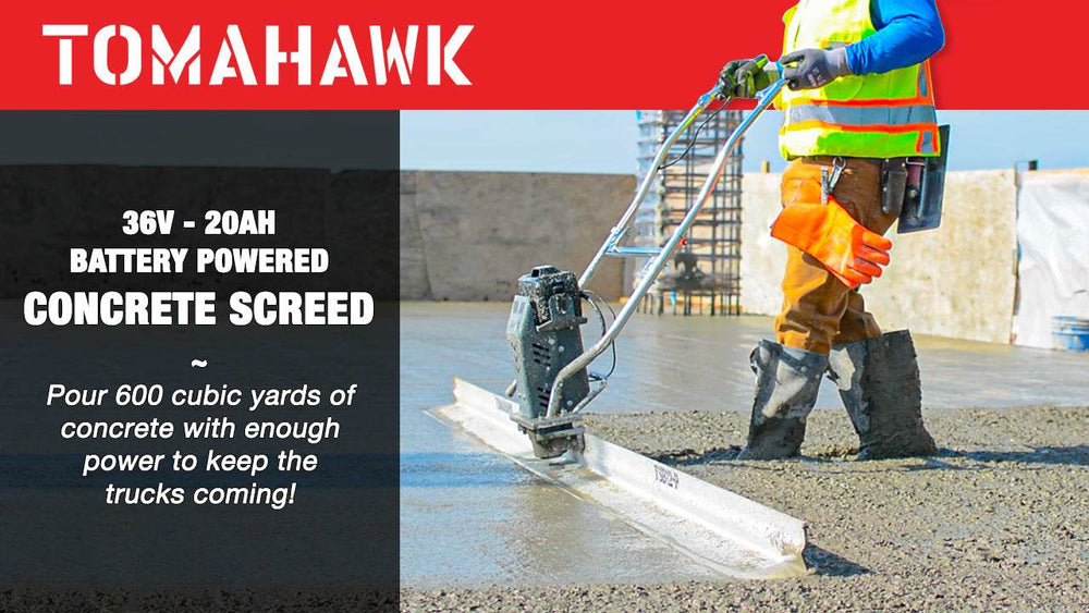 Tomahawk Battery Powered Vibrating Concrete Power Screed 36V/5Ah Float Finishing Tool (Choose 4ft, 6ft, 8ft, 10ft, 12ft, 14ft) - Machine Horizon