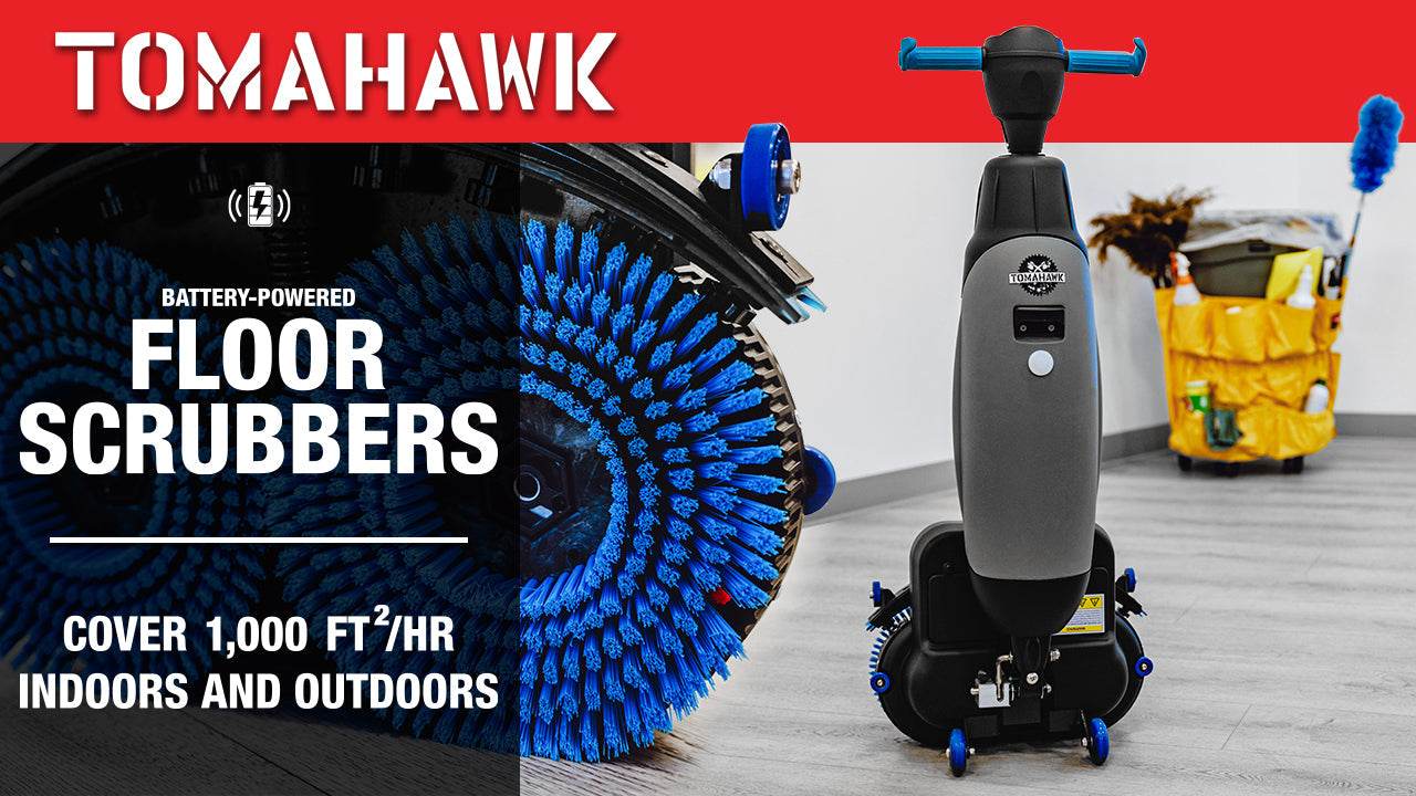 Tomahawk Electric Floor Scrubber Cleaner with 18” Power Mop Brushes Cordless 36V Battery Powered - Machine Horizon Tomahawk Electric Floor Scrubber Cleaner with 18” Power Mop Brushes Cordless 36V Battery Powered - Machine Horizon