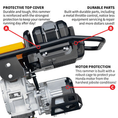 Tomahawk 2.4 HP Battery Powered Vibratory Rammer Tamper Compactor with Honda GXE2.0S Motor