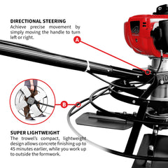 Tomahawk 30" Portable Honda Concrete Power Trowel with 18ft Bull Float Handle GX35 - Machine Horizon