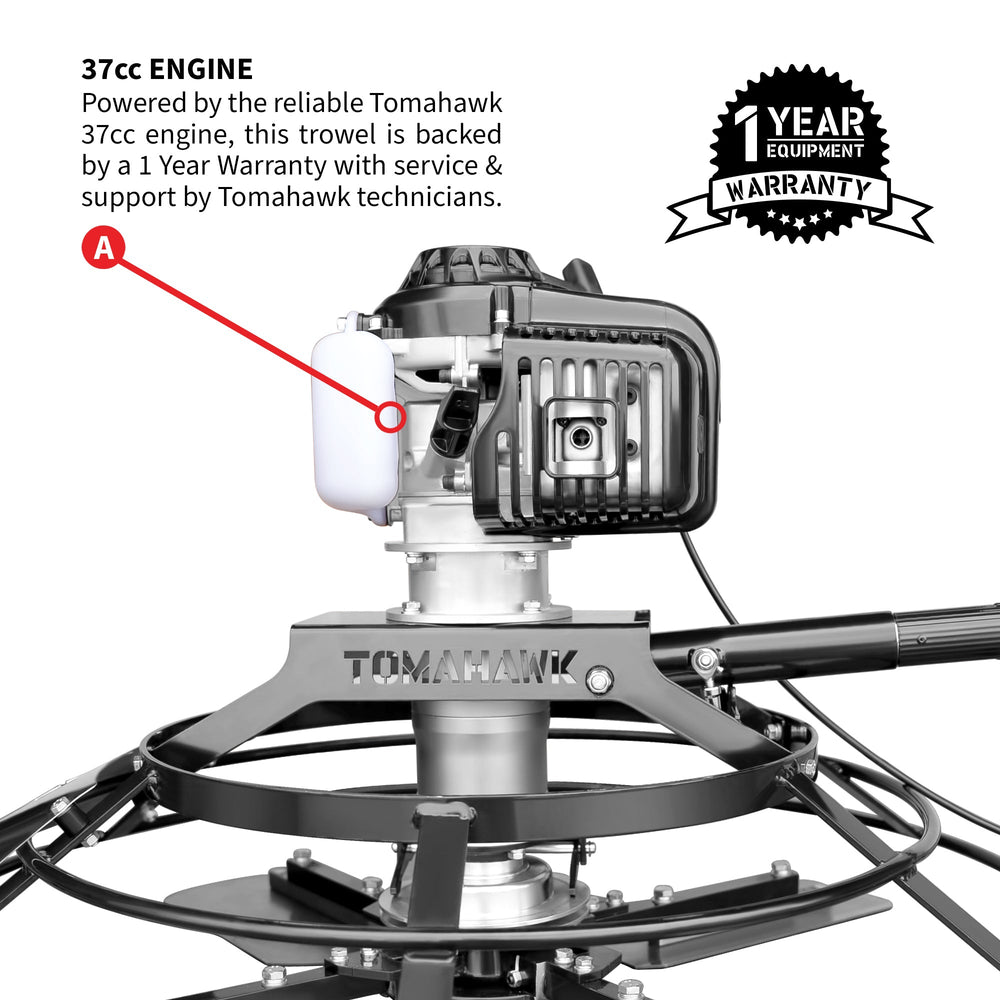 Tomahawk 30" Portable Concrete Power Trowel with 18ft Bull Float Handle 37cc Engine - Machine Horizon