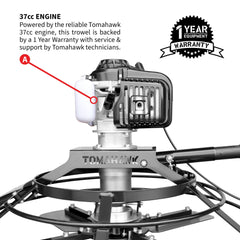 Tomahawk 30" Portable Concrete Power Trowel with 18ft Bull Float Handle 37cc Engine - Machine Horizon