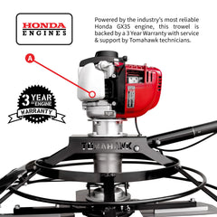 Tomahawk 30" Portable Honda Concrete Power Trowel with 18ft Bull Float Handle GX35 - Machine Horizon