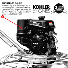 Tomahawk 36" Concrete Power Trowel 6HP Kohler Float Pan Screed Edge Cement Finishing Tool - Machine Horizon