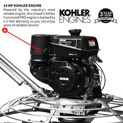 Tomahawk 46" Concrete Power Trowel 14HP Kohler Float Pan Screed Edge Cement Finishing Tool - Machine Horizon