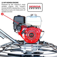 Tomahawk 46" Concrete Power Trowel 13HP Honda with Float Pan Cement Finishing Tool - Machine Horizon