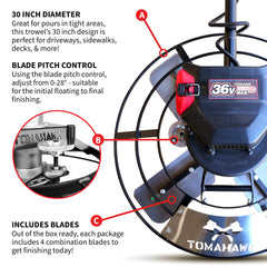 30" Battery-Powered Portable Power Trowel with 18ft Bull Float Handle - Machine Horizon