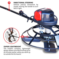 30" Battery-Powered Portable Power Trowel with 18ft Bull Float Handle - Machine Horizon