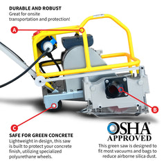 Tomahawk 6" Electric Early Entry Green Concrete Saw with 110V Motor - Machine Horizon
