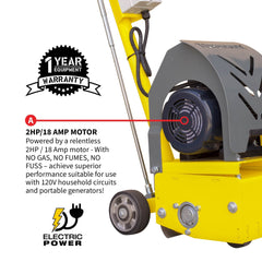 Tomahawk Electric 8” Concrete Scarifier Planer Grinder for Sidewalk Trip Hazard Repair, Traffic Line Removal - Machine Horizon