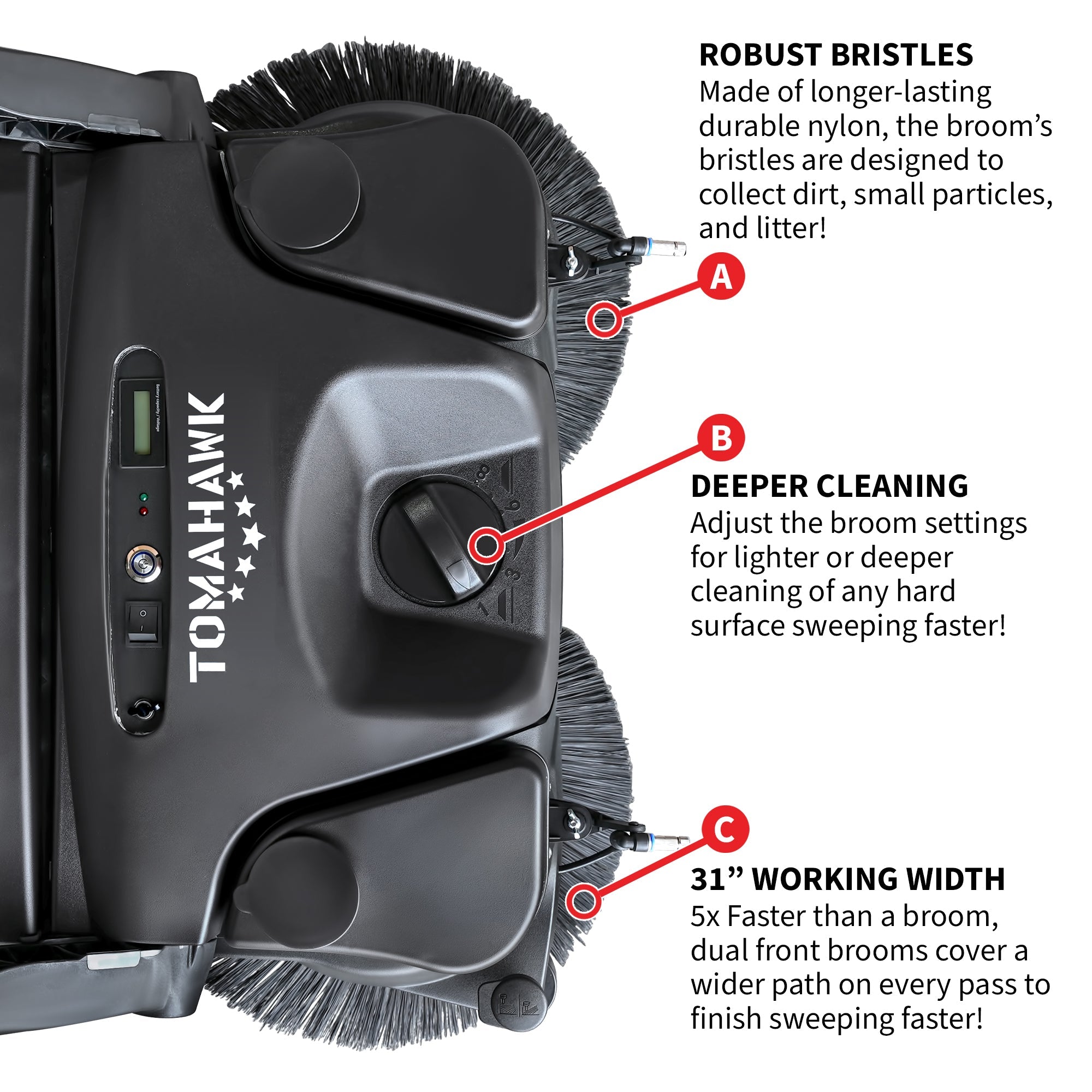 Tomahawk 30" Battery Powered Push Sweeper with Triple Power Brooms Electric Drive and Dust Suppression Sprayer - Machine Horizon Tomahawk 30" Battery Powered Push Sweeper with Triple Power Brooms Electric Drive and Dust Suppression Sprayer - Machine Horizon