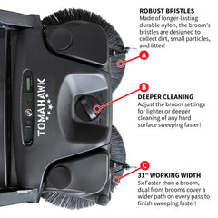 Tomahawk 30" Battery Powered Push Sweeper with Triple Power Brooms Electric Drive and Dust Suppression Sprayer - Machine Horizon