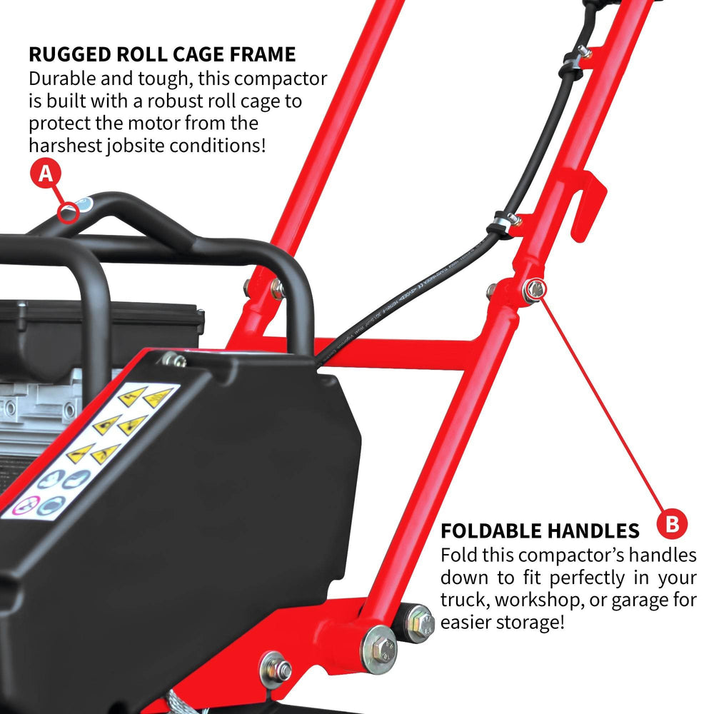 Tomahawk 2 HP Electric Vibratory Plate Compactor Tamper for Gravel Soil Compaction - Machine Horizon