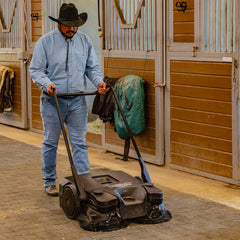 Tomahawk 30" Battery Powered Push Sweeper with Triple Power Brooms Electric Drive and Dust Suppression Sprayer - Machine Horizon