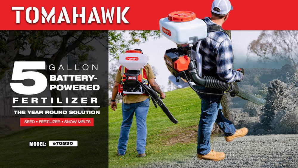 Tomahawk 5 Gal Battery-Powered Fertilizer Spreader Broadcast Lawn Seed Ice Melt Salt - Machine Horizon