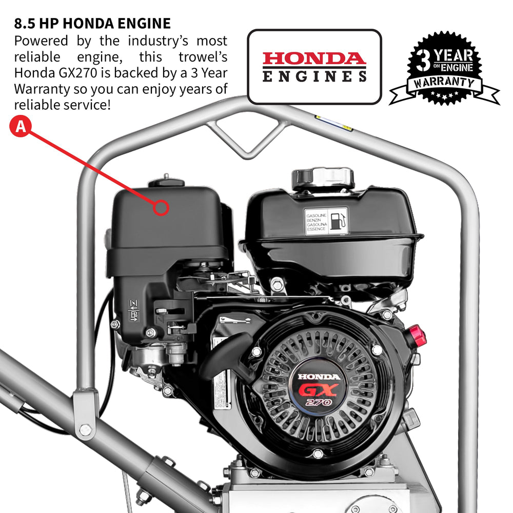Tomahawk 36" Honda Concrete Fast Pitch Power Trowel with 9HP Honda GX270 Finishing Blades Finishing Tool - Machine Horizon