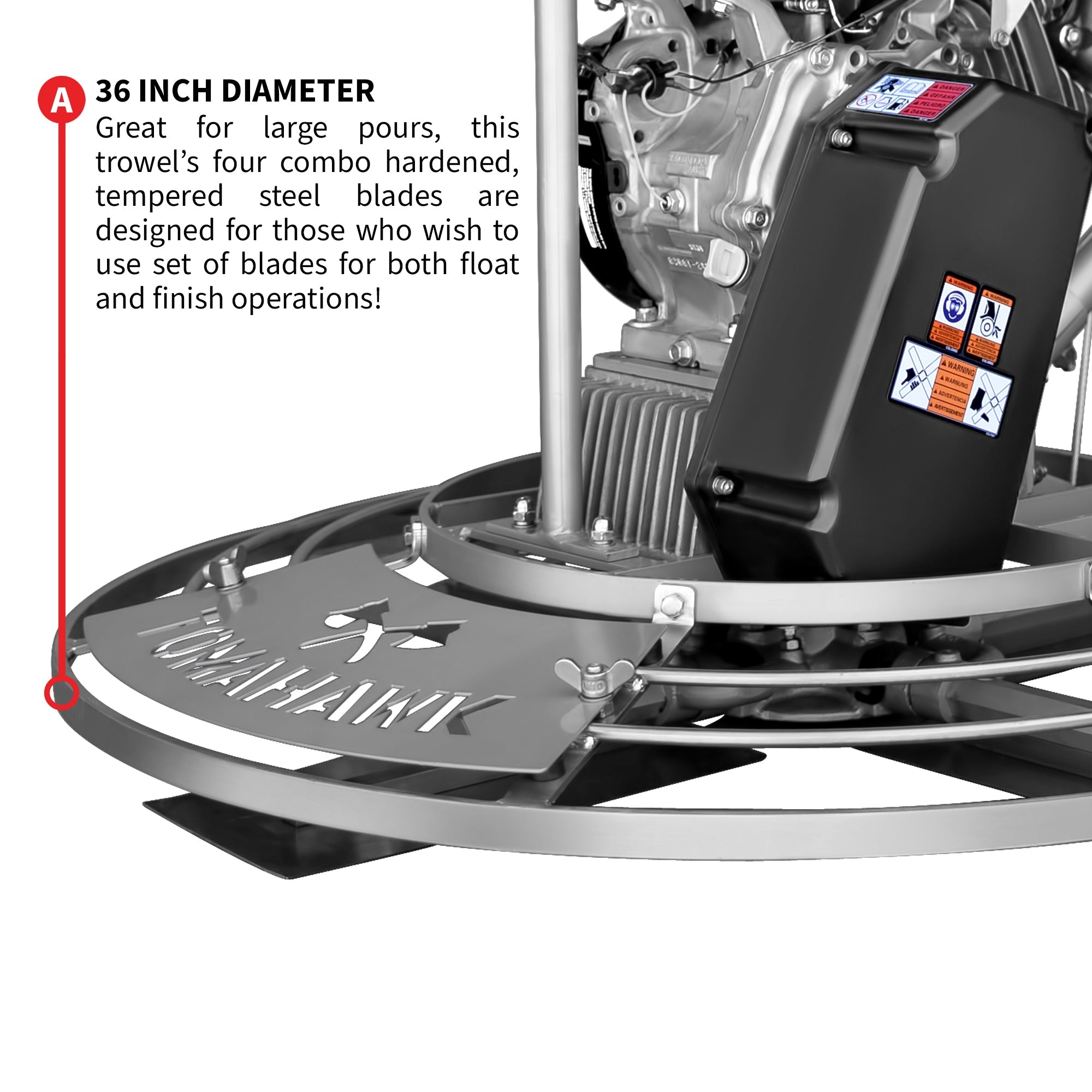 Tomahawk 36" Honda Concrete Fast Pitch Power Trowel with 9HP Honda GX270 Finishing Blades Finishing Tool - Machine Horizon Tomahawk 36" Honda Concrete Fast Pitch Power Trowel with 9HP Honda GX270 Finishing Blades Finishing Tool - Machine Horizon