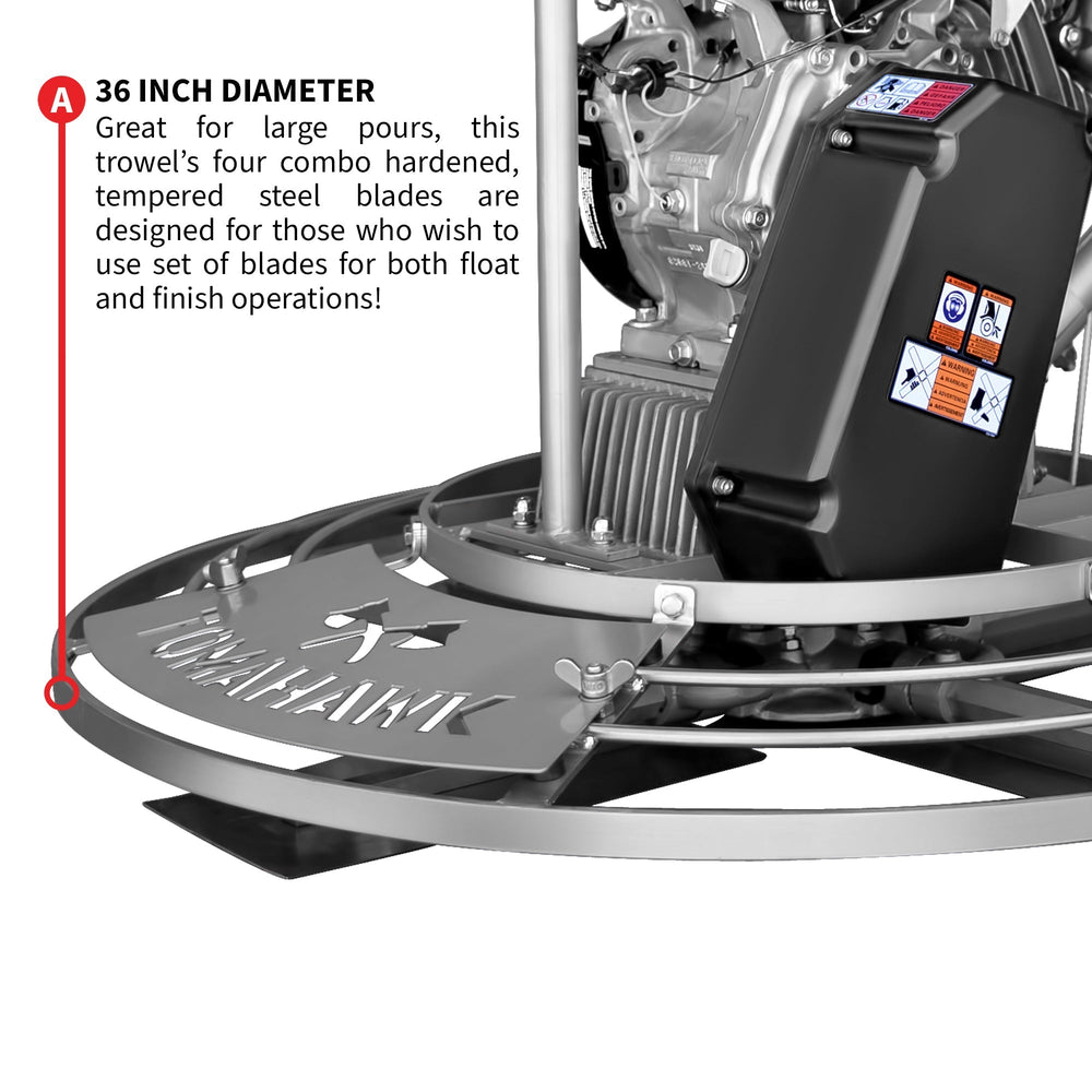 Tomahawk 36" Honda Concrete Fast Pitch Power Trowel with 9HP Honda GX270 Finishing Blades Finishing Tool - Machine Horizon