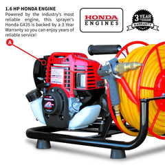 Tomahawk 1.6HP Skid Sprayer Barrel Mount Only with Honda GX35 100ft Hose and 500 PSI Pump for Pest Control - Machine Horizon