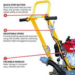 Tomahawk 10" Honda Concrete Floor Grinder 10HP GXV390 Motor for Smoothing, Floor Prep, Coatings