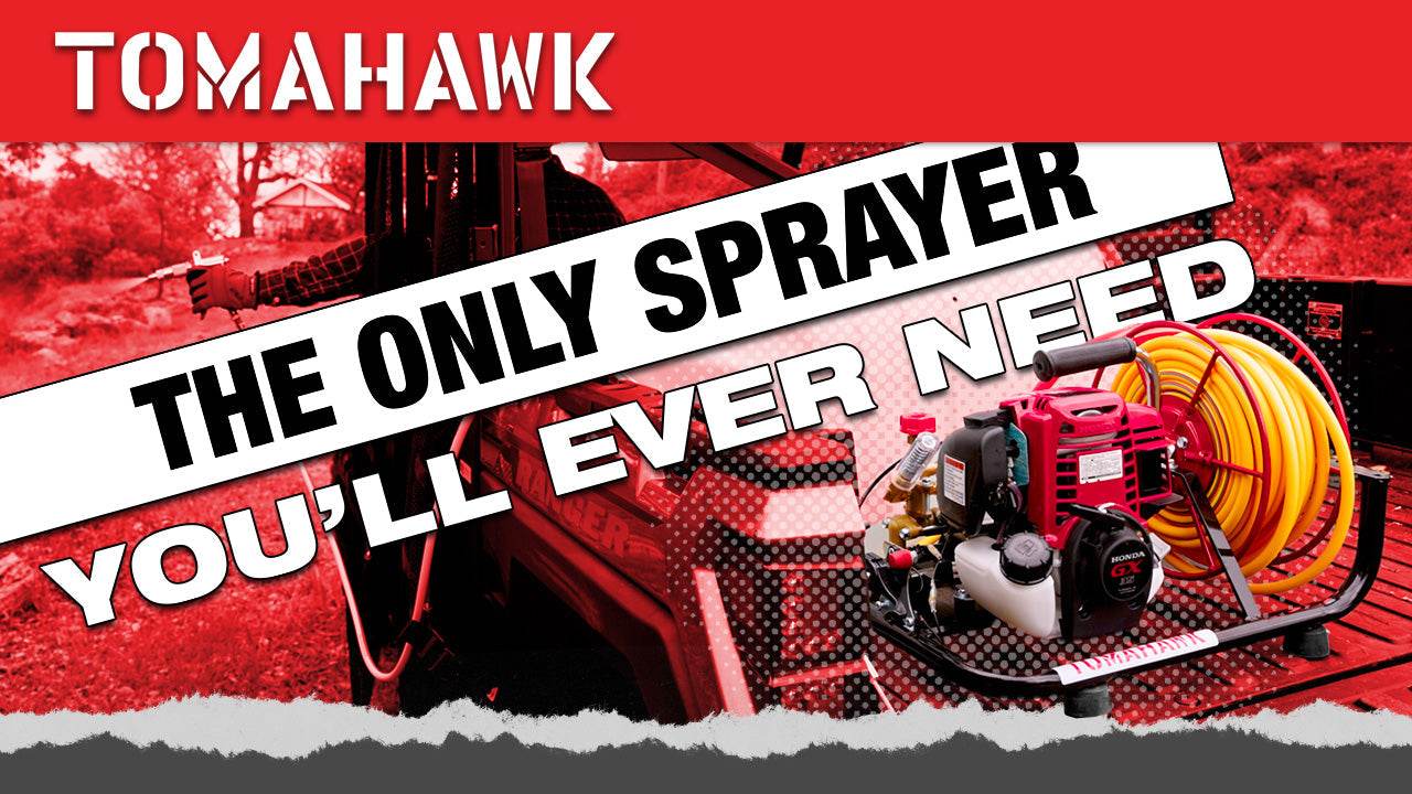 Tomahawk 1.6HP Skid Sprayer Barrel Mount Only with Honda GX35 100ft Hose and 500 PSI Pump for Pest Control - Machine Horizon Tomahawk 1.6HP Skid Sprayer Barrel Mount Only with Honda GX35 100ft Hose and 500 PSI Pump for Pest Control - Machine Horizon