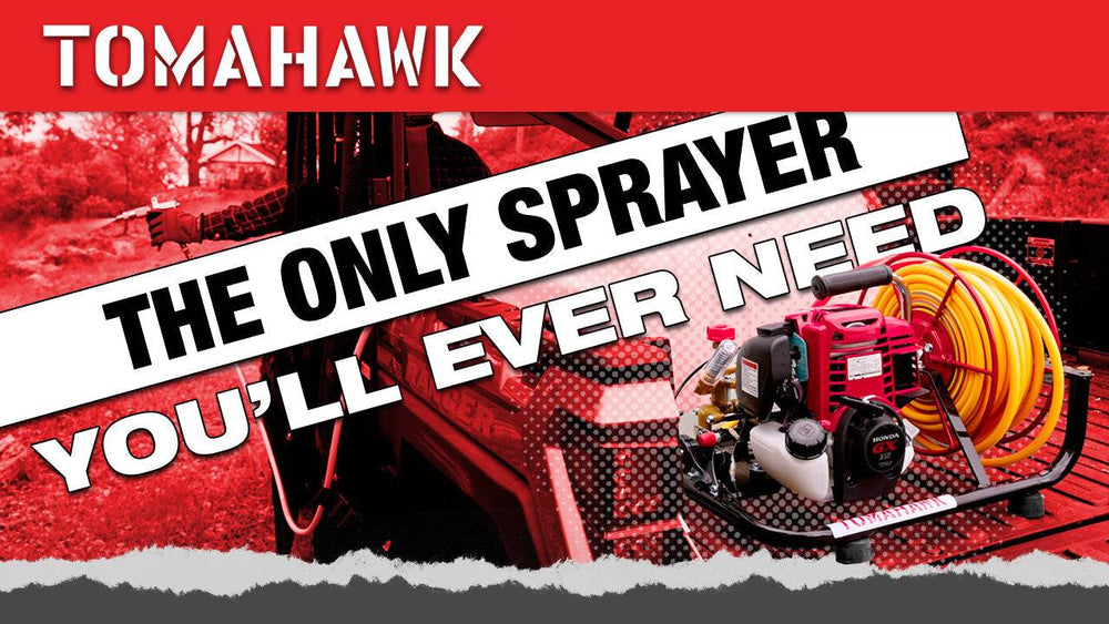 Tomahawk 1.6HP Skid Sprayer Barrel Mount Only with Honda GX35 100ft Hose and 500 PSI Pump for Pest Control - Machine Horizon