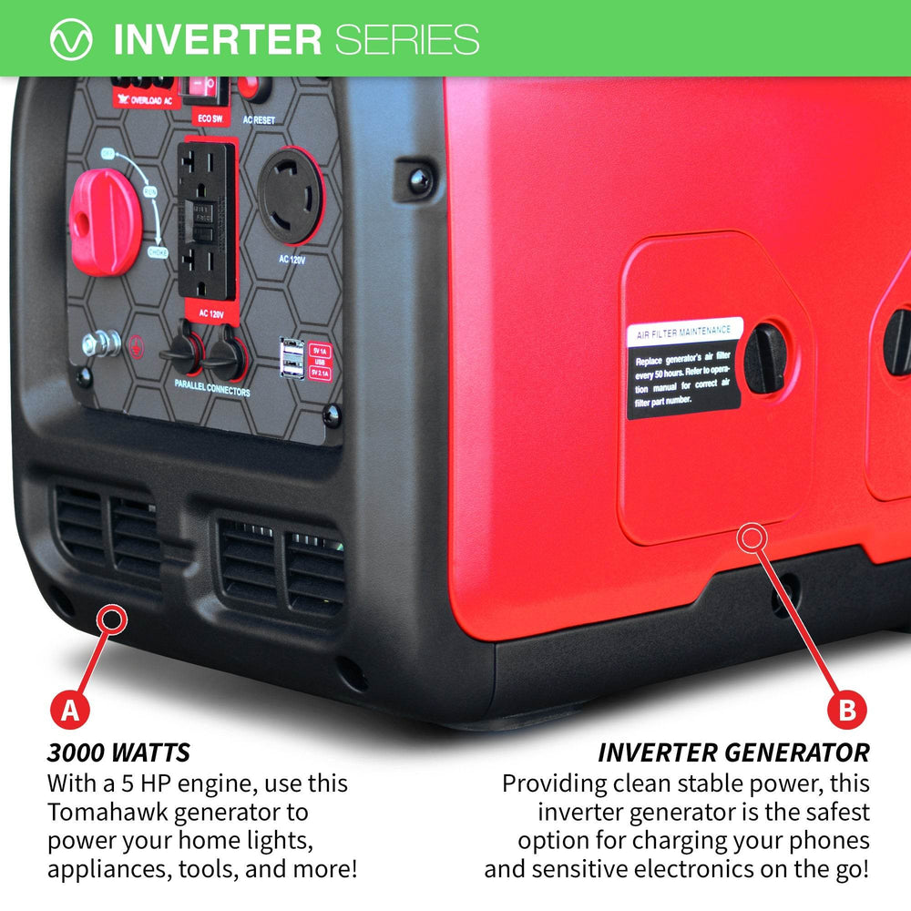 Tomahawk 3000 Watt Inverter Generator Super Quiet Portable Gas Power Professional Use - Machine Horizon