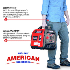 Tomahawk 3000 Watt Inverter Generator Super Quiet Portable Gas Power Professional Use - Machine Horizon