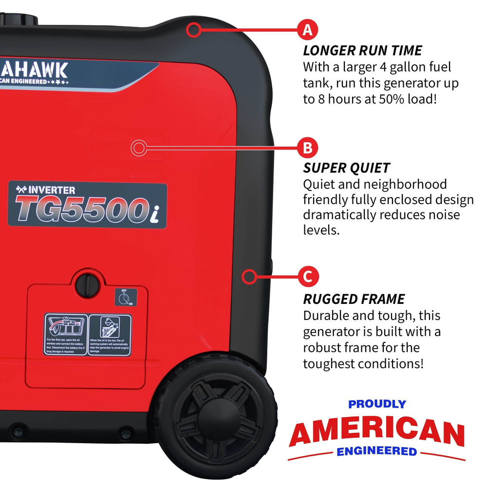 Tomahawk 5500 Watt Inverter Generator Super Quiet Portable Gas Power Professional Use - Machine Horizon