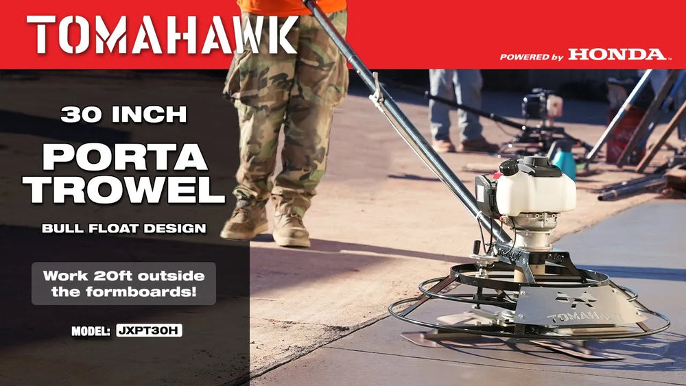 Tomahawk 30" Portable Honda Concrete Power Trowel with 18ft Bull Float Handle GX35 - Machine Horizon