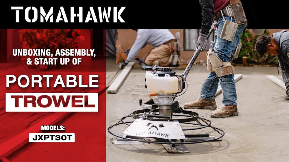 Tomahawk 30" Portable Concrete Power Trowel with 18ft Bull Float Handle 37cc Engine - Machine Horizon