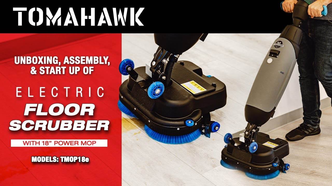 Tomahawk Electric Floor Scrubber Cleaner with 18” Power Mop Brushes Cordless 36V Battery Powered - Machine Horizon Tomahawk Electric Floor Scrubber Cleaner with 18” Power Mop Brushes Cordless 36V Battery Powered - Machine Horizon