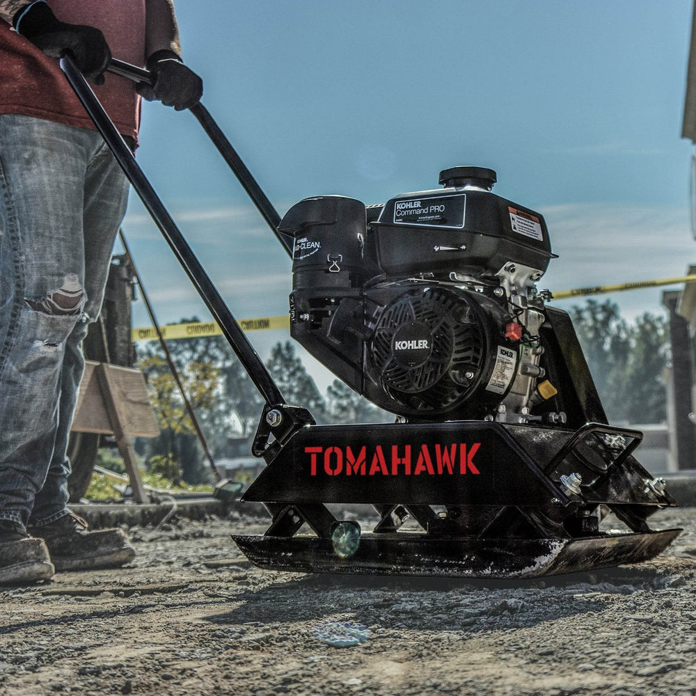 Tomahawk Vibratory Plate Compactor Tamper with Kohler Engine for Dirt Gravel Soil Compaction - Machine Horizon