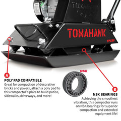 Tomahawk Vibratory Plate Compactor Tamper with Kohler Engine for Dirt Gravel Soil Compaction - Machine Horizon