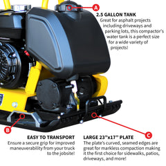 Tomahawk 5.5 HP Honda Vibratory Plate Compactor 23x17" for Soil Asphalt Paver Compaction - Machine Horizon