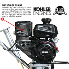 Tomahawk 24" Concrete Power Trowel Edger 6HP Kohler Float Pan Blade Screed Finishing Tool - Machine Horizon