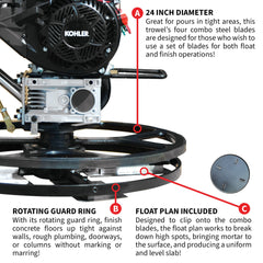 Tomahawk 24" Concrete Power Trowel Edger 6HP Kohler Float Pan Blade Screed Finishing Tool - Machine Horizon