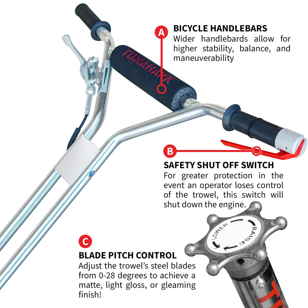 Tomahawk 24" Concrete Power Trowel Edger 5.5HP Honda Float Pan Blade Screed Finishing Tool - Machine Horizon